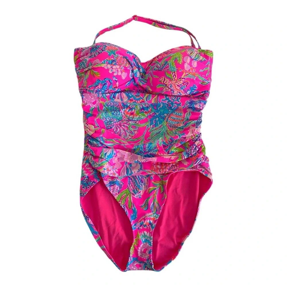 Lilly Pulitzer Flamenco Swimsuit Shell Me Something Good Sz 12 Pink Isle Bathing - Picture 3 of 8